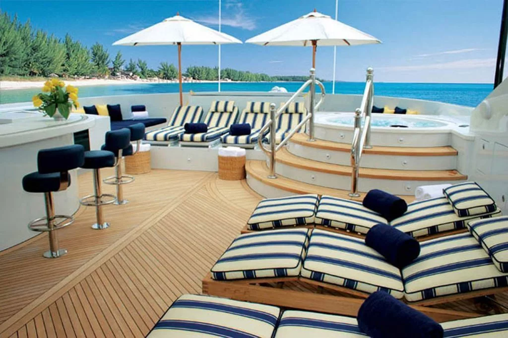 sun deck and jacuzzi on luxury superyacht